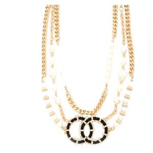 Double Circle Pearl Bead Layered necklace with Pearl Earrings